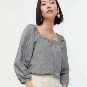 EUC J. Crew Gingham Cotton Square Neck Peasant Blouse Size 4